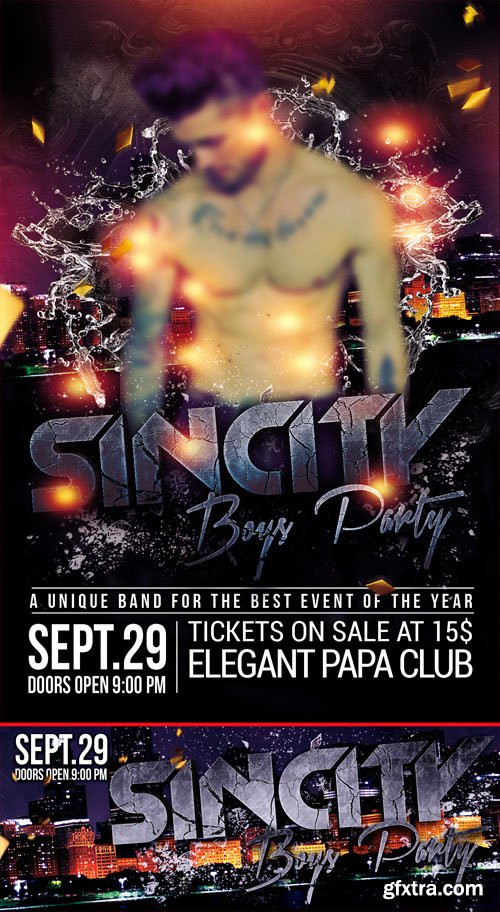 SinCity Boys Party PSD Flyer Templates plus FB Cover