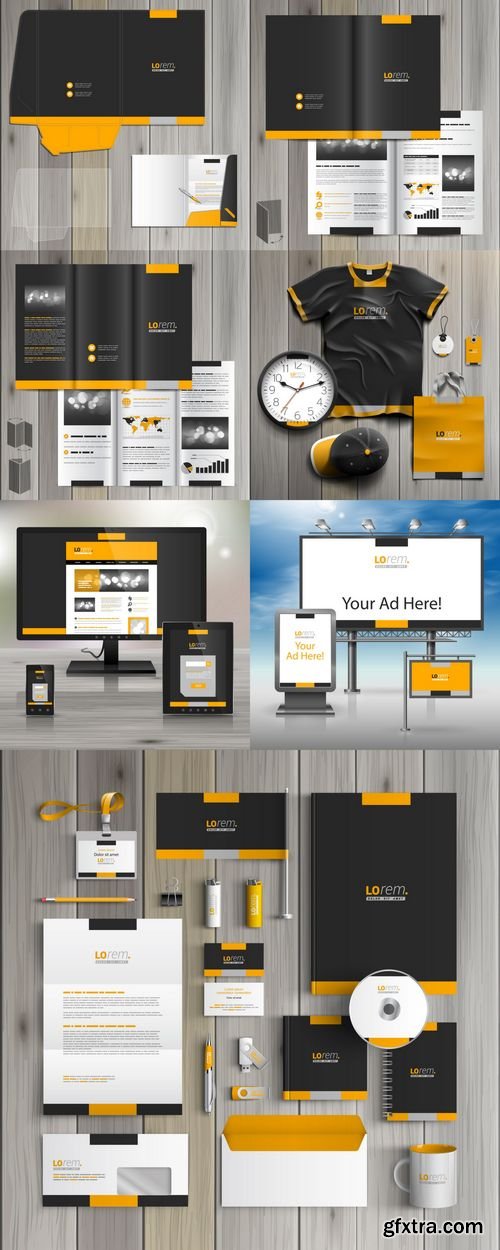Vector - Black Classic Corporate Identity Template Design with Yellow Shapes - Business stationery