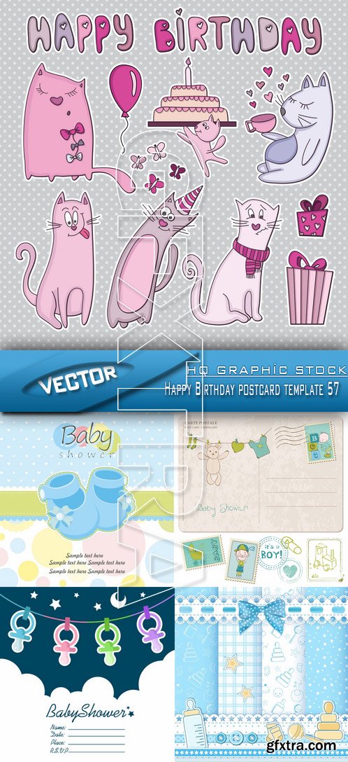 Stock Vector - Happy Birthday postcard template 57