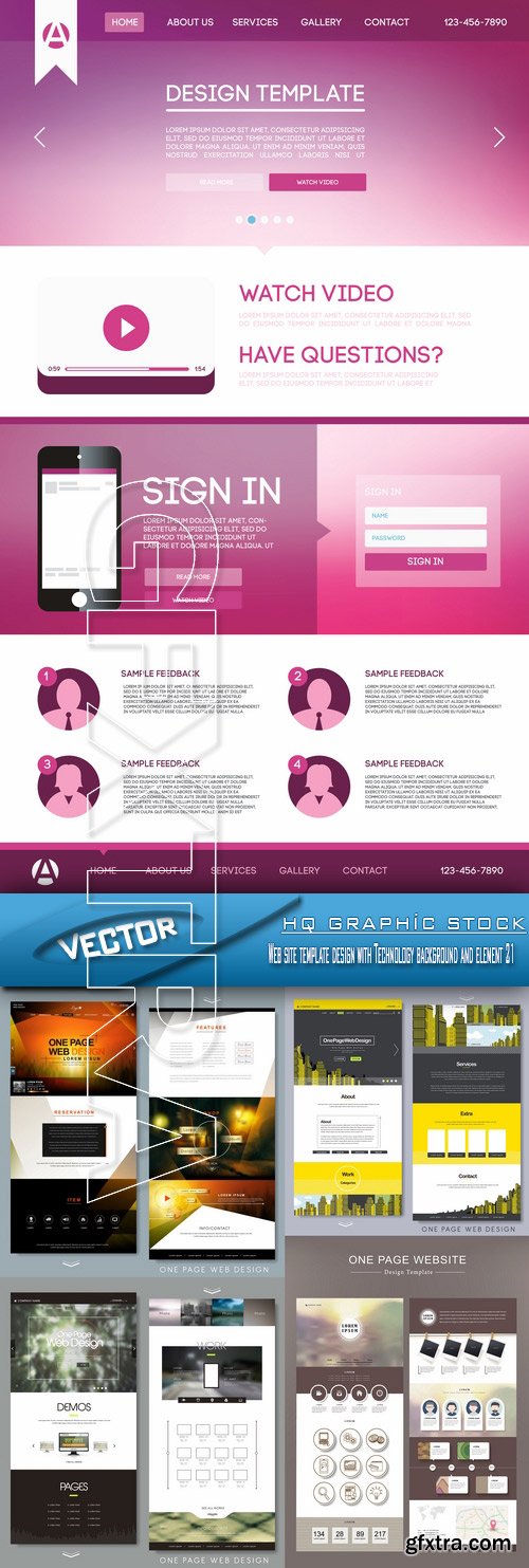 Stock Vector - Web site template design with Technology background and element 21
