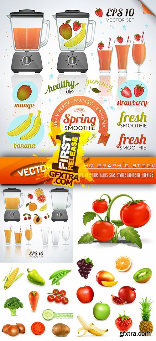 Stock Vector - Food vegetables icons, labels, signs, symbols and design elements 9