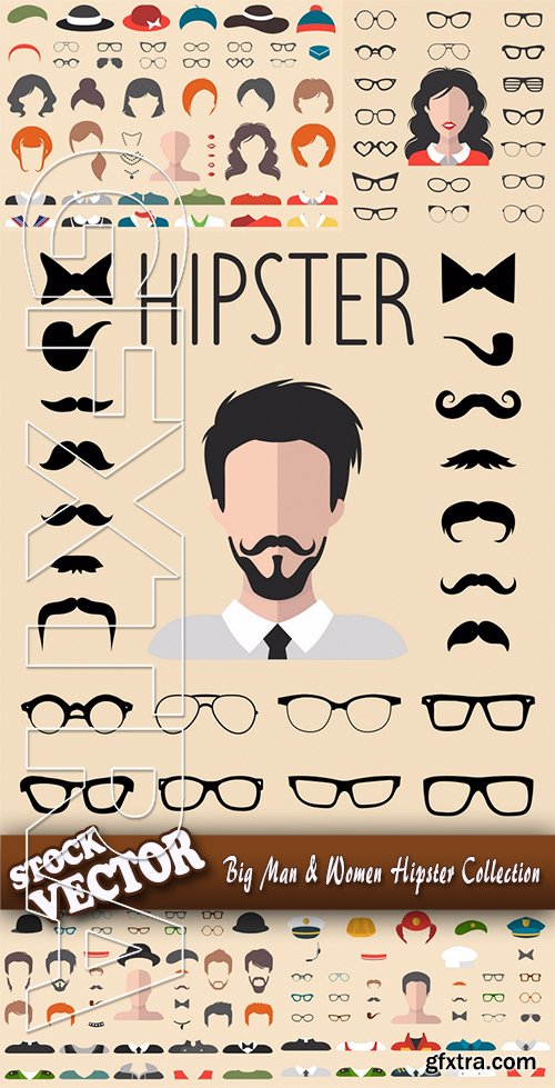 Stock Vector - Big Man & Women Hipster Collection