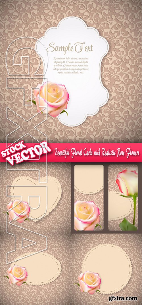 Stock Vector - Beautiful Floral Cards with Realistic Rose Flowers