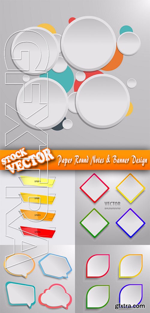 Stock Vector - Paper Round Notes & Banner Design