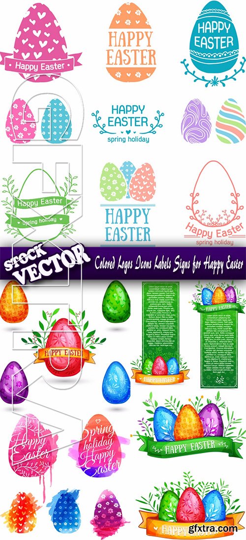 Stock Vector - Colored Logos Icons Labels Signs for Happy Easter