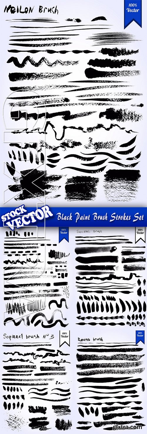 Stock Vector - Black Paint Brush Strokes Set