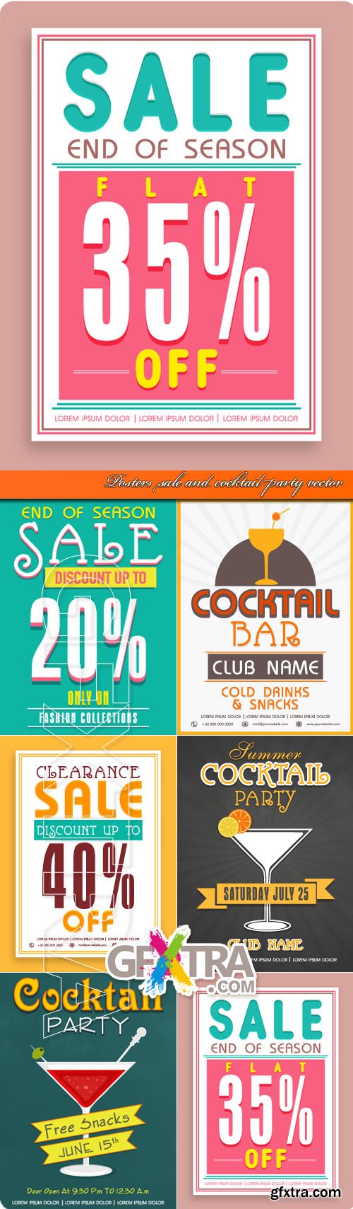 Posters sale and cocktail party vector