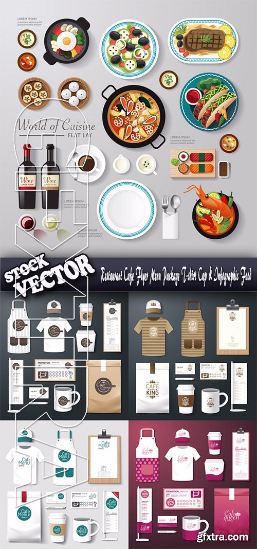 Stock Vector - Restaurant Cafe Flyer Menu Package T-shirt Cap & Infographic Food