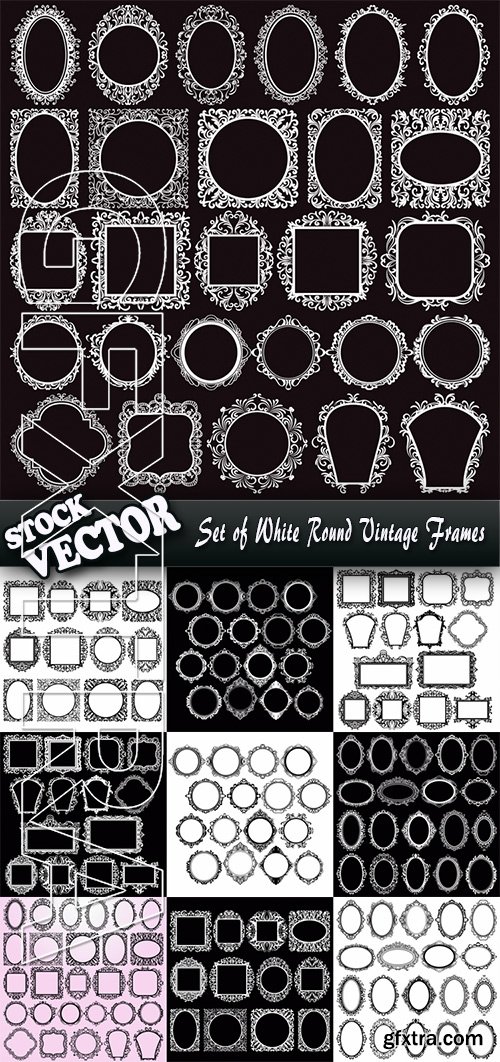 Stock Vector - Set of White Round Vintage Frames