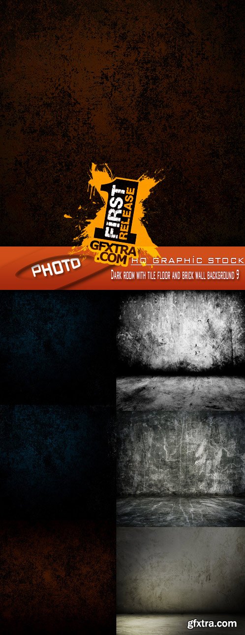 Stock Photo - Dark room with tile floor and brick wall background 9