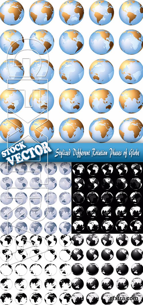 Stock Vector - Stylized Different Rotation Phases of Globe
