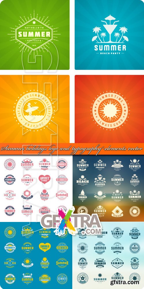 Summer holidays logo and typography elements vector