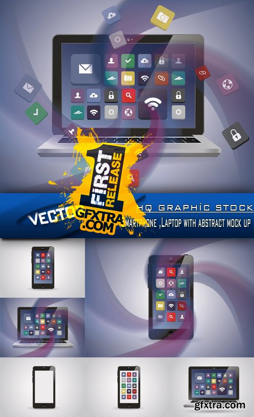 Stock Vector - Smartphone ,Laptop with abstract mock up