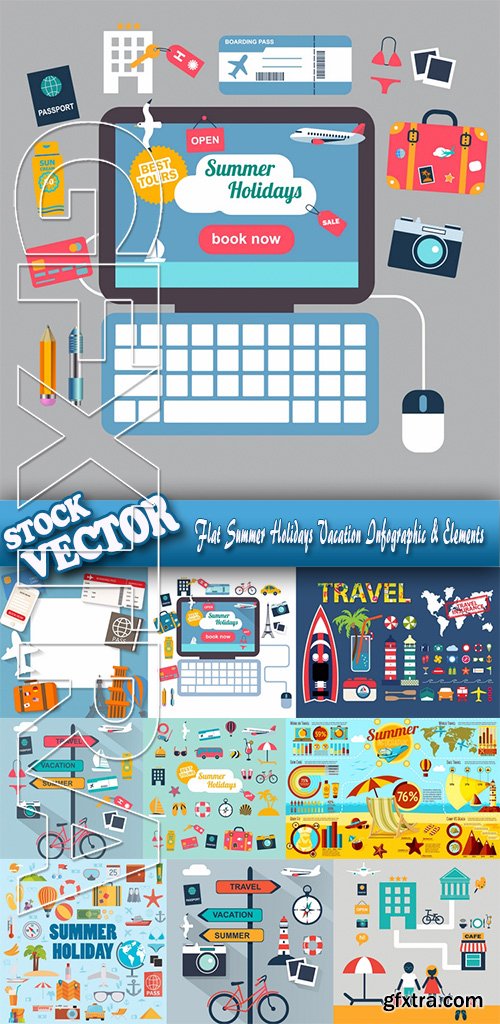 Stock Vector - Flat Summer Holidays Vacation Infographic & Elements