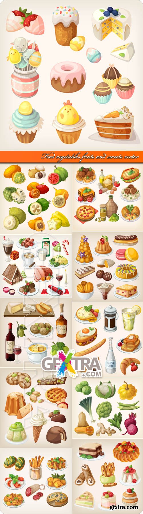 Food vegetables fruits and sweets vector
