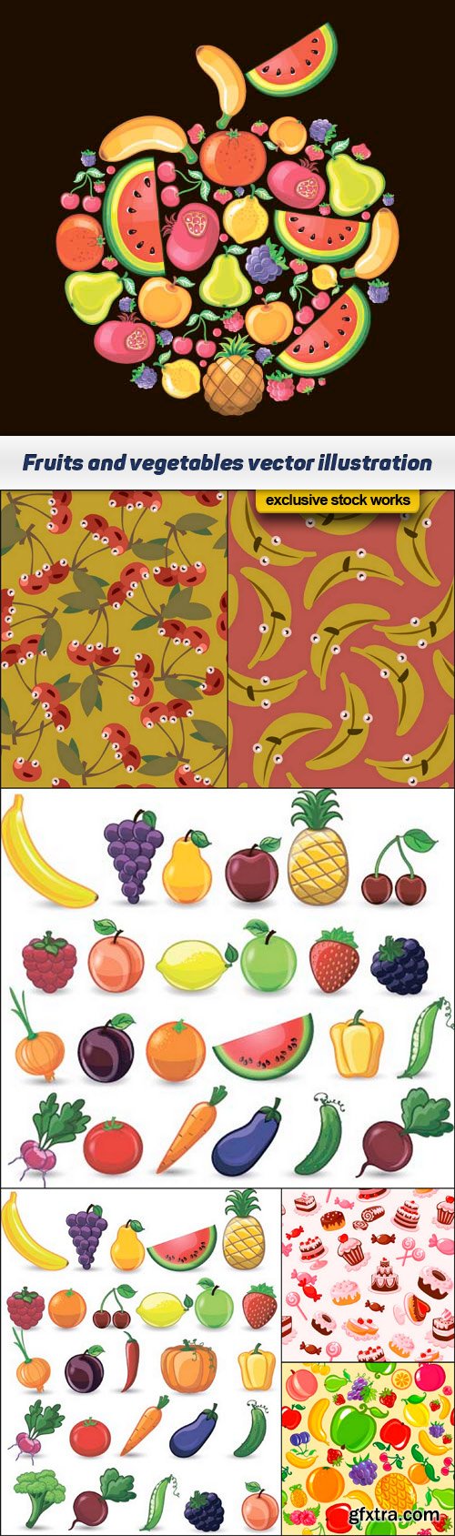 Fruits and vegetables vector illustration 7x EPS