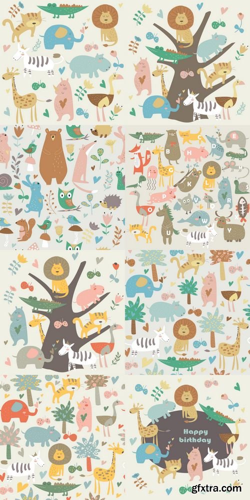 Vector - Seamless Background with Cute Animals
