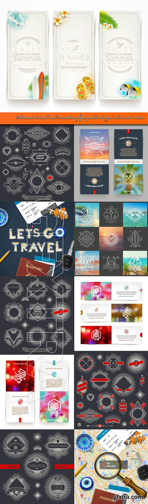 Summer travel and vacation flyer poster design elements vector