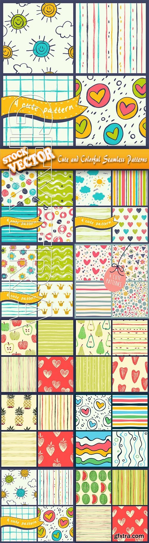 Stock Vector - Cute and Colorful Seamless Patterns