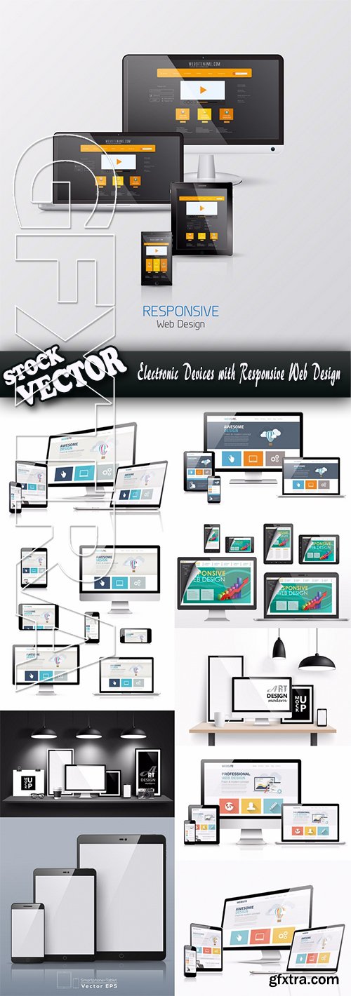 Stock Vector - Electronic Devices with Responsive Web Design