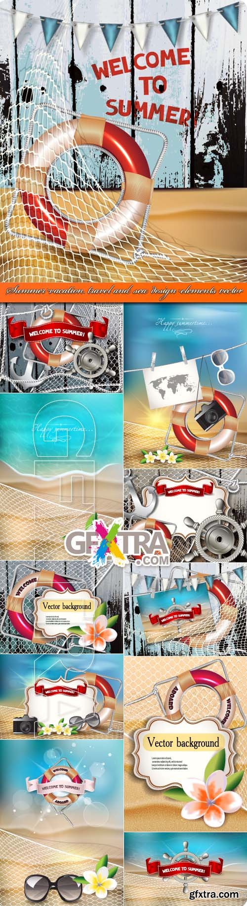 Summer vacation travel and sea design elements vector