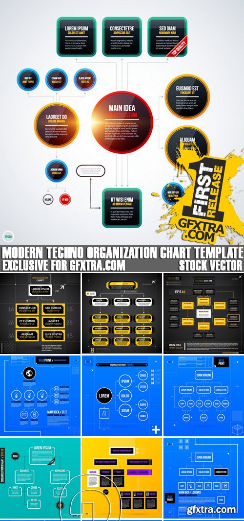 Stock Vectors - Modern techno organization chart template, 25xEPS