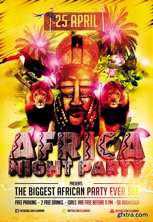 Africa Night Party Flyer Template plus FB Cover