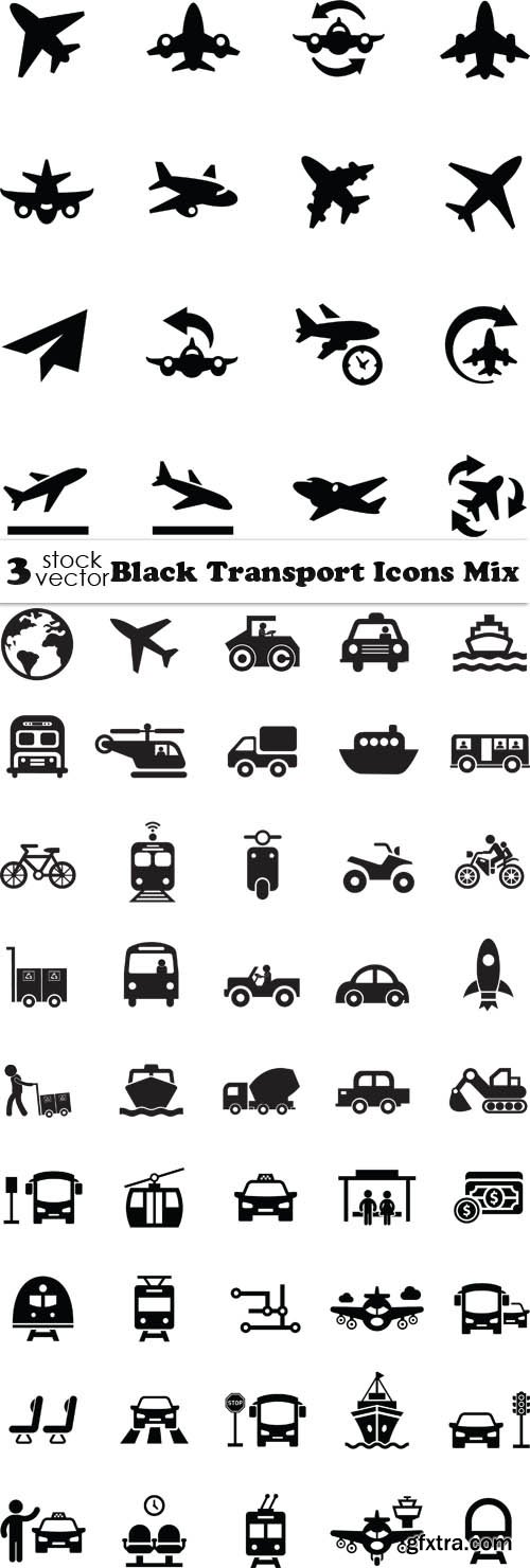 Vectors - Black Transport Icons Mix