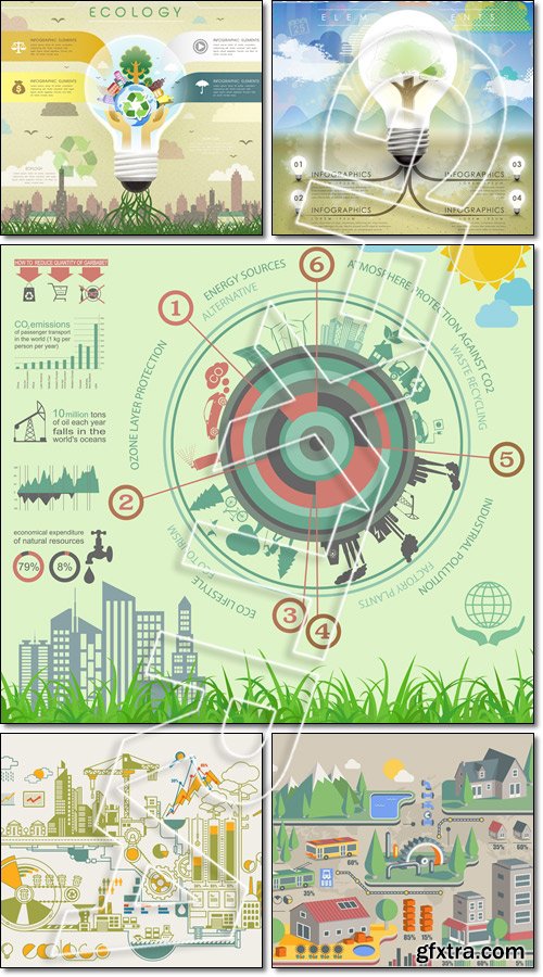 Ecology background,city info graphic, tree and idea bulb - Vector