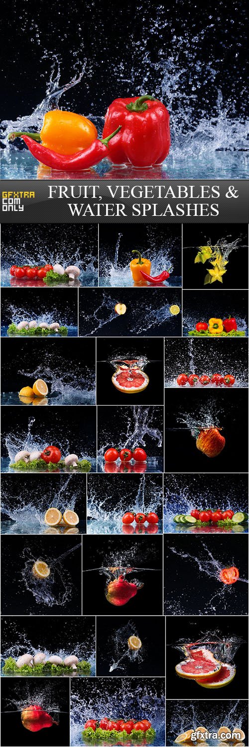 Fruit, Vegetables & Water Splashes 25xJPG