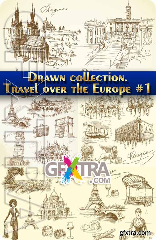 Hand drawn collection. Travel over the Europe #1 - Stock Vector
