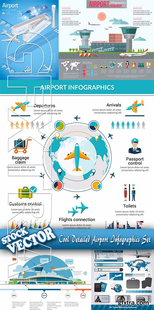 Stock Vector - Cool Detailed Airport Infographics Set