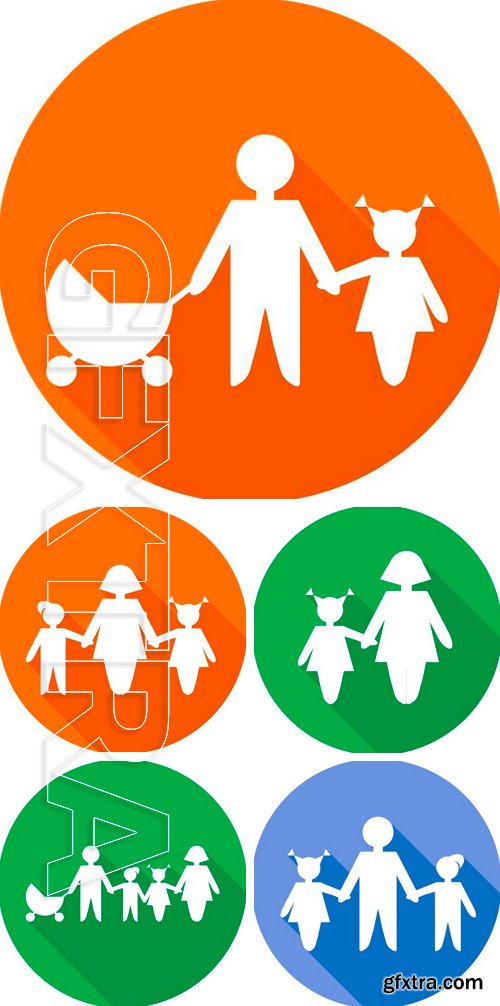 Stock Vectors - Flat Icon of family. Isolated on stylish color background. Element with a long shadow. Modern vector illustration for web and mobile