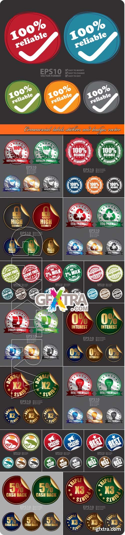 Commercial labels stickers and badges vector