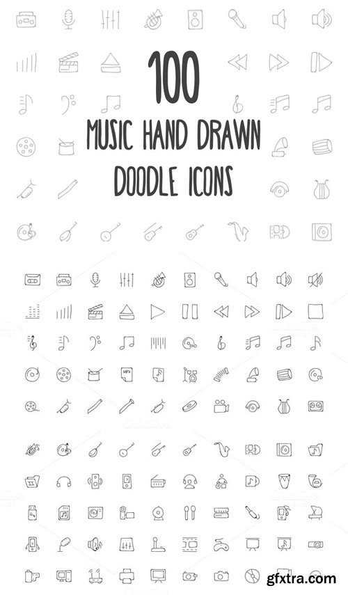 100 Music Hand Drawn Doodle Icons - CM 162976