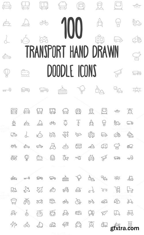 100 Transport Hand Drawn Doodle Icon - CM 162975