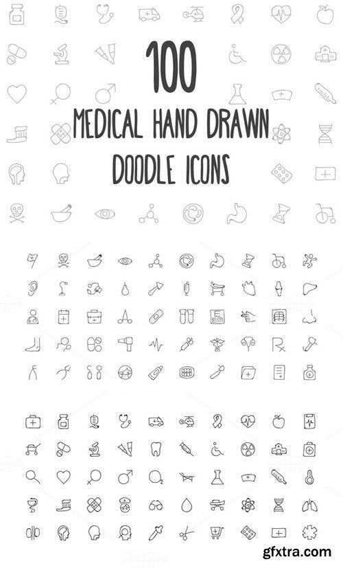 100 Medical Hand Drawn Doodle Icons - CM 162969