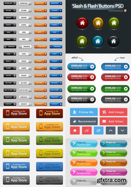 Glossy,App Store,Download and Flat Rounded UI Web Buttons PSD