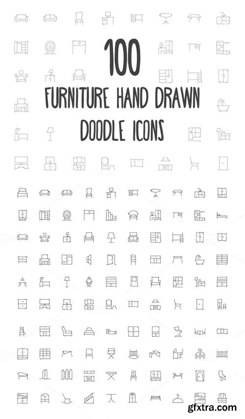 100 Furniture Hand Drawn Doodle Icon - CM 160702
