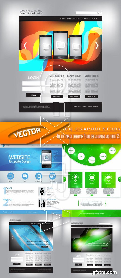 Stock Vector - Web site template design with Technology background and element 25
