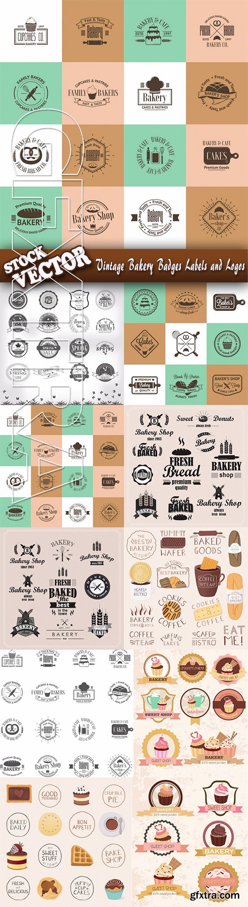 Vintage Bakery Badges Labels and Logos 10xEPS