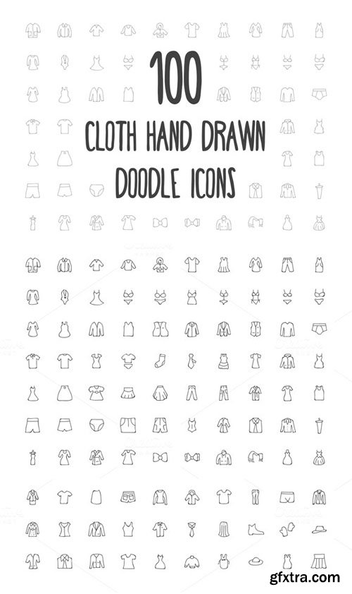 100 Cloth Hand Drawn Doodle Icons - CM 160688