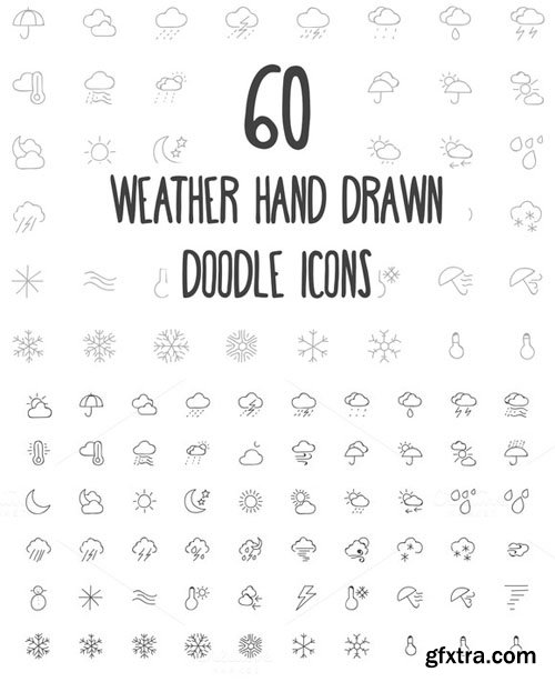 60 Weather Hand Drawn Doodle Icons - CM 160684
