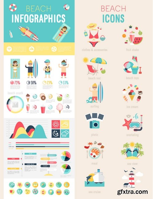 Stock Vectors - Beach Infographic Set With Charts And Icons