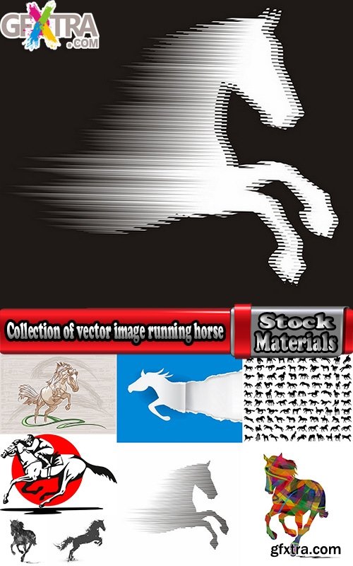 Collection of vector image running horse stallion 25 Eps
