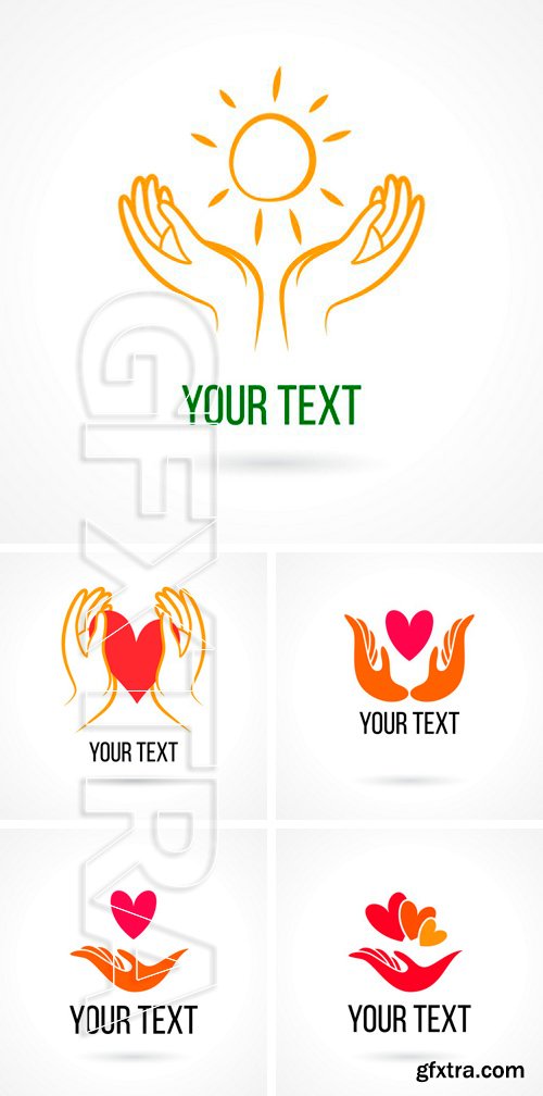 Stock Vectors - Vector logo with hand, heart, bird, open palm and elements