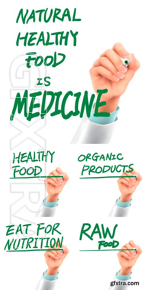 Stock Vectors - Doctor writing organic products words in the air