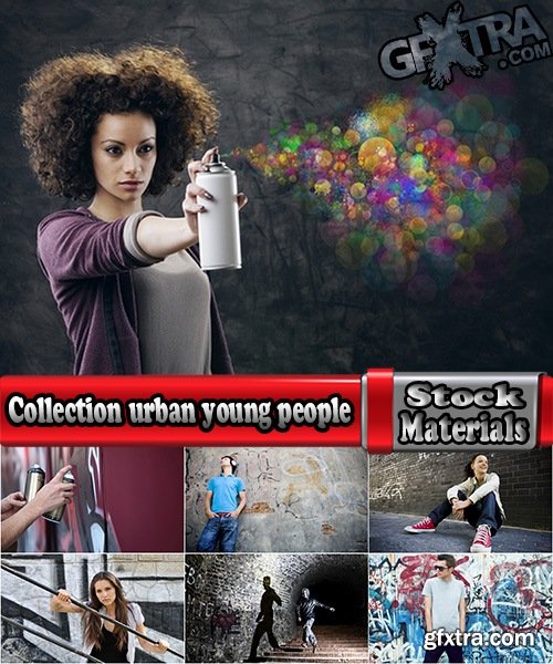 Collection urban young people on the street graffiti wall with paint Balon 25 HQ Jpeg