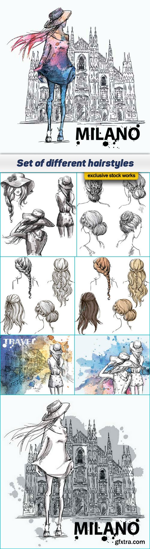 Set of different hairstyles 8x EPS