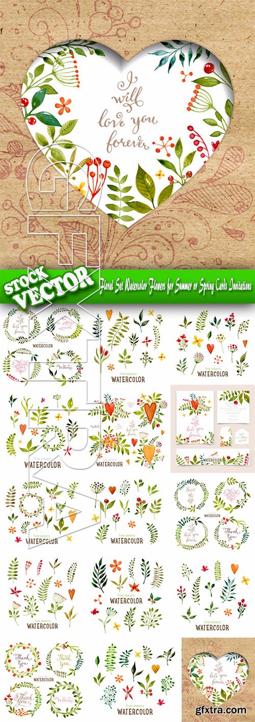 Stock Vector - Floral Set Watercolor Flowers for Summer or Spring Cards Invitations